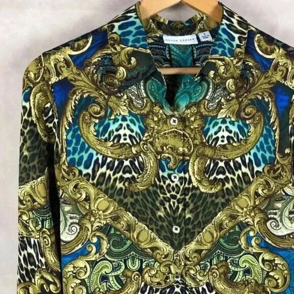 SUSAN GRAVER Scroll Print Button-Down Vintage Top Size 4 - Picture 2 of 9